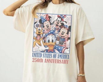 Mickey and Friends Signatures 4th of July Disney Shirt, Disney America 250th Anniversary Shirt, Independence Day Shirt, Disneyland Trip Tee