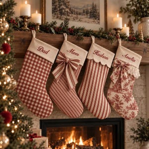 Personalized Family Christmas Stockings, Handmade Matching Stocking Set, Custom Name Holiday Decor