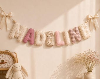Guirlande personnalisée avec le prénom de bébé, guirlande en tissu personnalisée, décoration murale pour chambre d'enfant, décoration de baby shower, guirlande pour berceau, cadeau de naissance