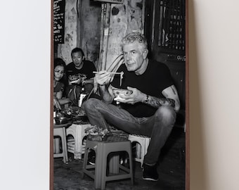 Impression Anthony Bourdain, affiche de cuisine de chef, impression noir blanc, affiche vintage, impression d'art photo, décoration murale de cuisine, affiche de chef