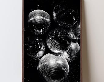 Disco Ball Print: Retro Black and White Photography Poster (Digital Download)