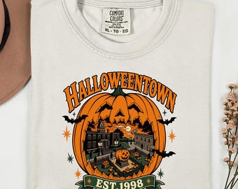 Camiseta Halloweentown Est 1998, Camiseta retro con estampado de calabaza de Halloween Town, Comfort Colors®
