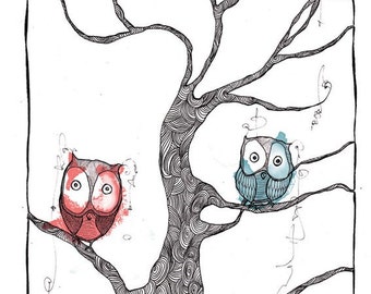 A4 Archival Art print "Coloured Owls" design