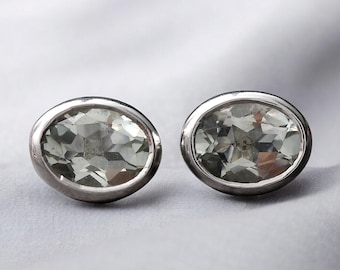 Natural Green Amethyst Stud earring, prasiolite Gemstones Studs, Minimalist Amethyst Posts, Pushback Silver studs, Vermarine Earring Studs