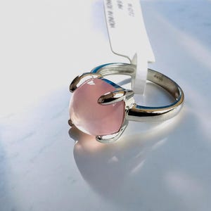 Rosenkvarts sockerstapelring, sockerlimpaformad rosenkvartsring, handgjord silverring, rosa kvarts fyrkantig cabochonring julklapp