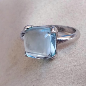 Ring med sockerlimpslipning i blå topas, julklapp: 925 sterlingsilver, ring med sockerstack