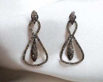 Diamant-Ohrhänger: Designer-Ohrringe mit Pavé-Diamanten, 925er Silber, Hängeohrringe, Cocktail-Ohrringe