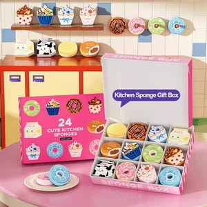 Cute Kitchen Sponge Set Gift Box | 24/18/12 Pcs Decorative Sponges ...