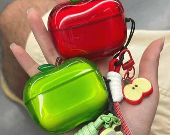 3D Apple Airpod Case with Charm Strap – Cute Red & Green Design, Soft TPU Cover for Airpods Pro 1/2/3/ 4th  Earphones, Birthday Gift for Her