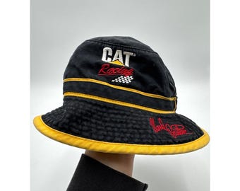 Vintage 90's Ward Burton Nascar CAT Caterpillar Racing Fishing Bucket Hat #22