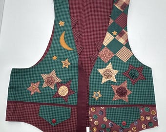 Chaleco navideño casero reversible con estrellas y frente abierto estilo western cottagecore