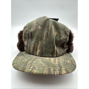 Vintage 3M Thinsulate Hat Trapper Fitted Mens Medium Brown Camo Hunting USA Made