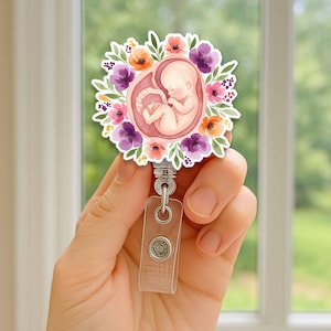 Floral Fetal Baby Badge Reel: OB Nurse ID Clip