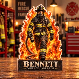 Bloque de madera personalizado para bomberos: decoración de escritorio con nombre personalizado