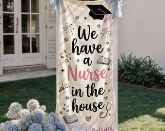 Tapiz personalizado para enfermeras con cintas, pancarta personalizada con el nombre de la enfermera registrada (RN), letrero para fiesta de graduación.
