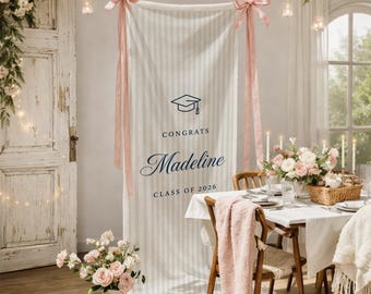 Personalized Cotton Linen Graduation Banner, Custom Name Party Backdrop, Class 2026 Welcome Sign