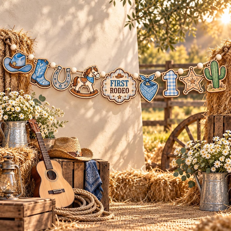 Personalized First Rodeo Wooden Bead Garland: Custom Cowboy Cowgirl ...