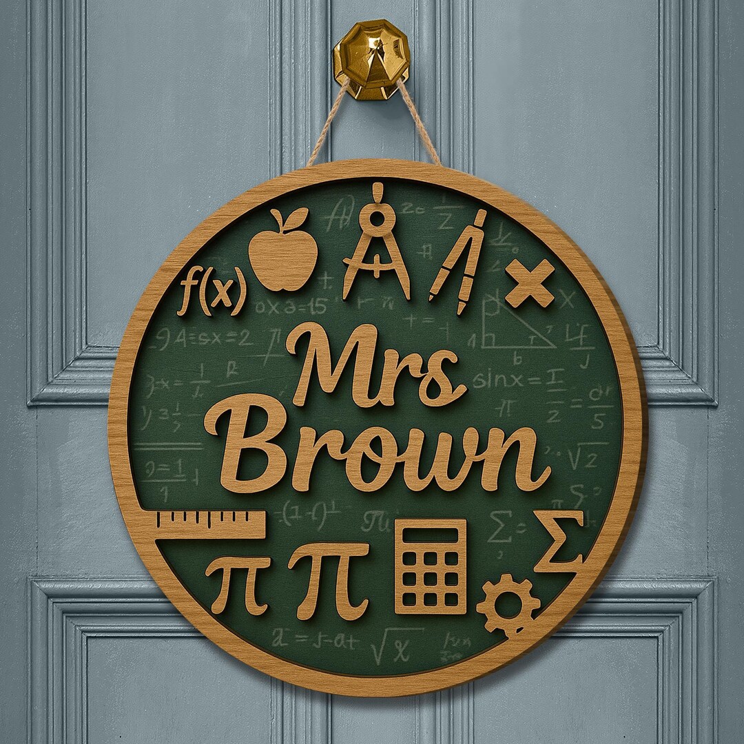 Personalized Math Teacher Door Sign: 3D Classroom Decor, Custom Wood ...