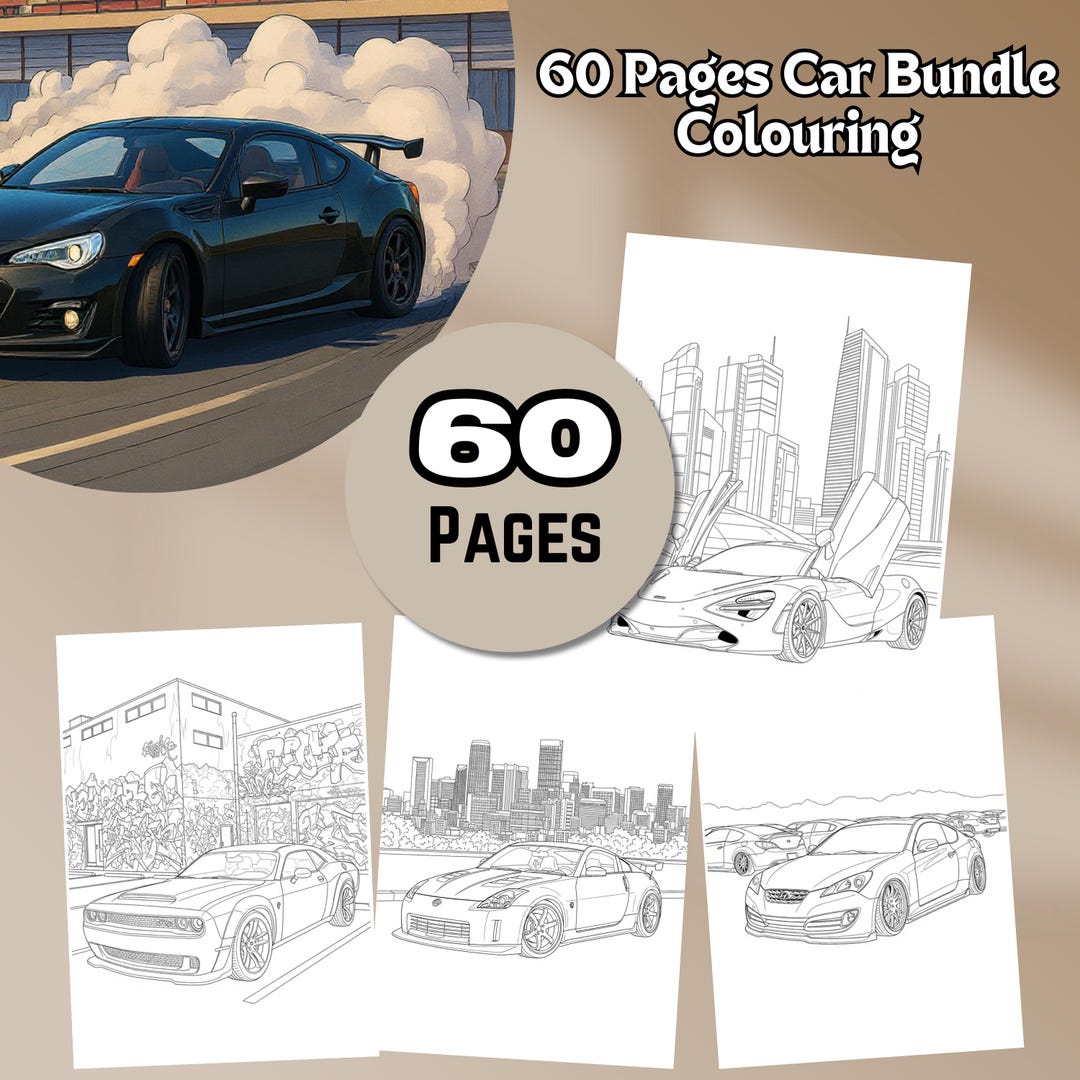 60 Car Colouring Pages Mega Bundle Classic Supercar Hyper Car Sports ...