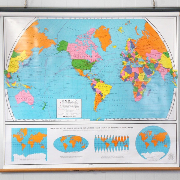 Vintage Pull Down Classroom Map - Map of World