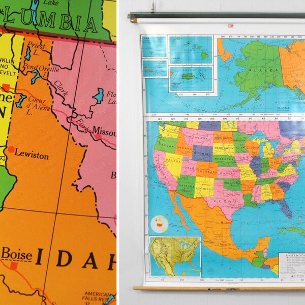 Vintage Pull Down Classroom Map - Map of United States