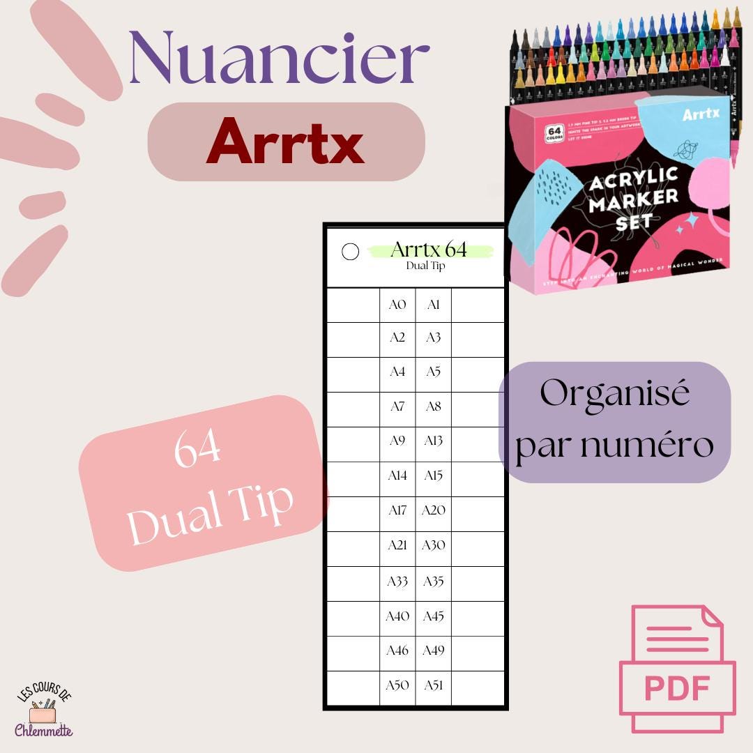 Arrtx 64 Dual Tip Color Charts – Sorted by Number (PDF) - Etsy Australia