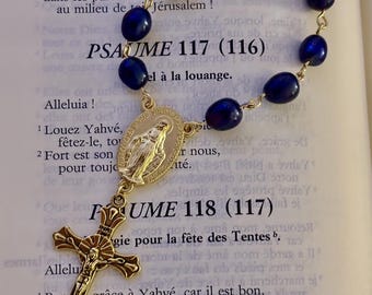 Blue Cultured Pearl Catholic Decade Rosary Bracelet, Handmade Dizainier, Gold Crucifix & Virgin Mary Medal, Prayer Bracelet, Religious Gift