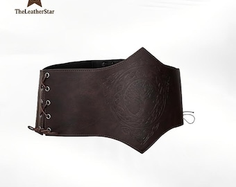 Medieval Faux Leather Corset Belt for Women – Adjustable Underbust Waist Cincher for Renaissance Fair