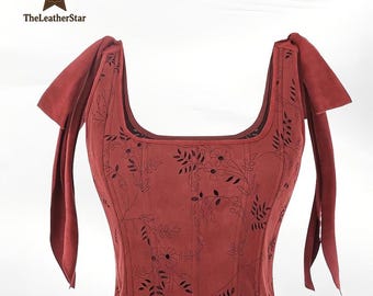 Women's Vintage Renaissance Floral Overbust Corset Top – Lace-Up Bustier Bodice
