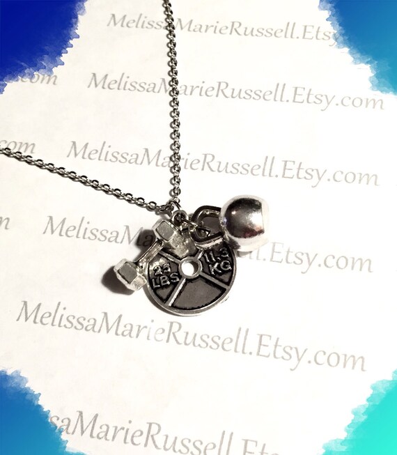 Dumbbell Kettlebell Weight Plate Silver Necklace Lift Etsy