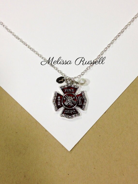 SALE Fireman Firefighter Necklace with Rhinestones