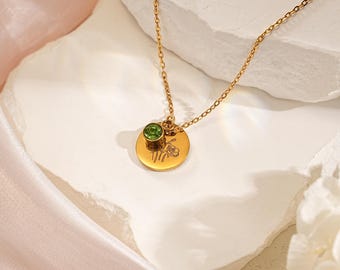 Green zircon flower necklace, July crystal stone necklace, flower carved necklace, birthday necklace, anniversary necklace,Gift For Mum