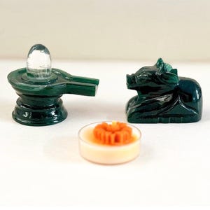 Green Aventurine Shiv & Nandi Set with 108+1 Clear Quartz Jaap Mala