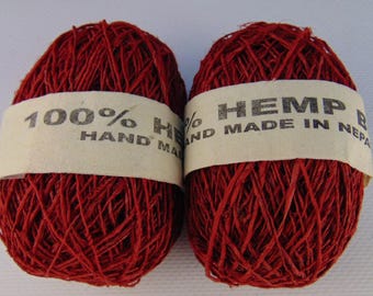 HAMPAGARN: Vinröd, Handgjord, 1-trådig, 50g