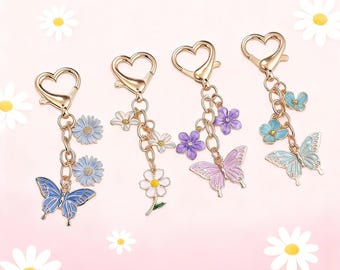 Dreamy Butterfly Flower Charms Heart Clasp Keychain Bag Pendant Sweet Jewelry Gift for Her