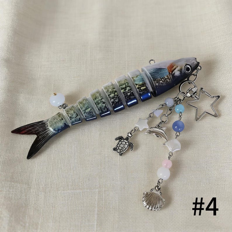 Llavero realista con forma de señuelo de pesca articulado, llavero con forma de pez articulado, adorno náutico para bolso, regalo para amantes de la pesca, accesorio para pescadores. #4