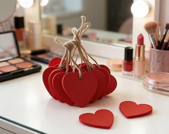 Personalized Red Heart Wooden Tags, Custom Engraved Wood Gift Tags, Wedding Favor Heart Labels, Valentine’s Day Decor, Anniversary Gift