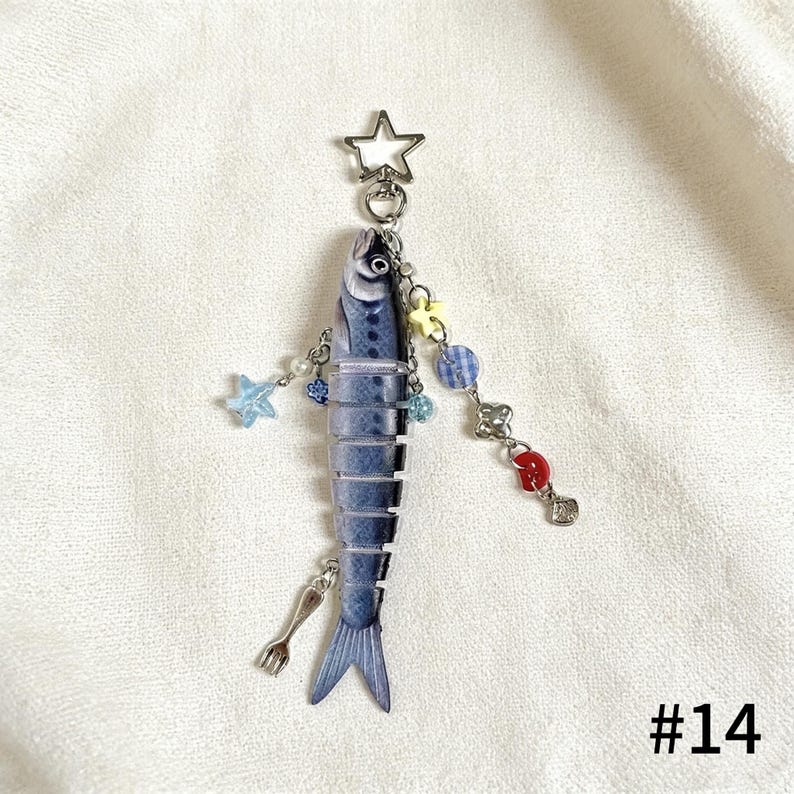 Llavero realista con forma de señuelo de pesca articulado, llavero con forma de pez articulado, adorno náutico para bolso, regalo para amantes de la pesca, accesorio para pescadores. #14