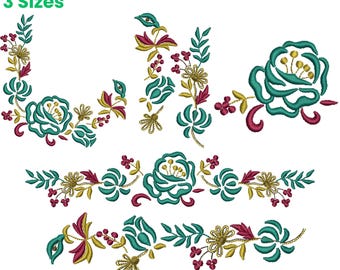 Floral Border Embroidery Design, Corner Embroidery, Beautiful Border and corner Embroidery, Creative Border Embroidery, Machine Embroidery