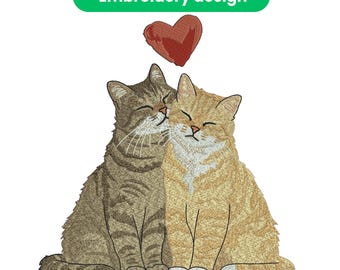 Cat Couple Embroidery Design, Cute Cat Embroidery File, Valentine Cat Embroidery Pattern, Machine Embroidery Download Instant Digital File