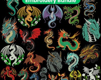 Motif de broderie Dragon, broderie Dragon monochrome, broderie Dragon mystique, broderie dragon chinois, motif de broderie Machine