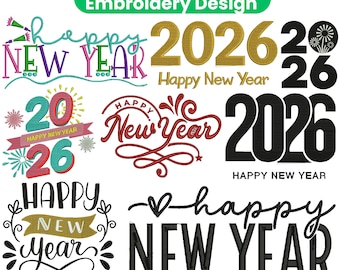 Happy New Year Embroidery Design | 2026 New Year Quotes Bundle | Celebration Machine Embroidery Files | PES DST JEF