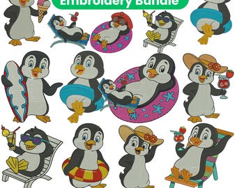 Penguin Embroidery Design, white penguin, emperor penguin, gentoo penguin, black hat penguin, Machine Embroidery Design