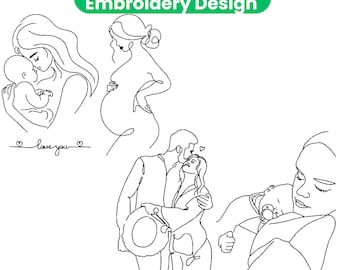 Mom Embroidery Design | Mother and Baby Line Art | Minimal Family Love Machine Embroidery File | Digital Download | PES DST JEF