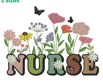 Nurse Embroidery Design, Floral Nurse Embroidery, Registered Nurse Embroidery, Stethoscope Embroidery, Machine Embroidery Design
