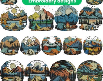 Camping Embroidery Design, Retro Camper Embroidery, Summer Campfire Bundle, Travel Trailer Embroidery, Machine Embroidery Design