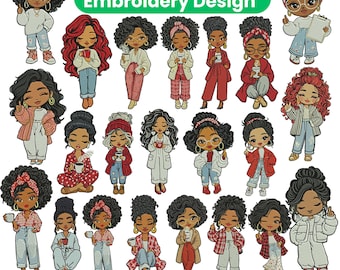Plus de 25 motifs de broderie fille Chibi, mignons fichiers de broderie machine pour filles de dessin animé afro dst pes jef vp3 sew xxx hus