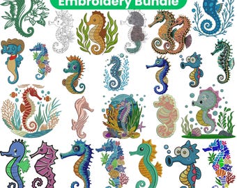 Sea Horse Embroidery Design, Sea Horse Nautical Chinoiserie, Sea Horse Silhouette, Tropical Water, Ocean Embroidery, Machine Embroidery File