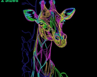 Giraffe Embroidery Design, Colorful Abstract Giraffe Portrait Embroidery Pattern, Modern Wildlife Animal Machine Embroidery Art for Apparel