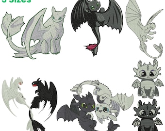 Toothless Dragon Embroidery Design, Instant Download, Files designs, light fury, Pouncing Toothless, Machine Embroidery Design